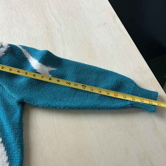 Vintage Jaclyn Smith Sweater Womens Large Blue Bow Beaded V Neck Holiday Knit - Picture 7 of 8